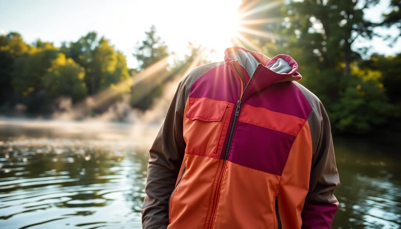 Angler in fly fishing apparel enjoying a peaceful morning on a serene lake.