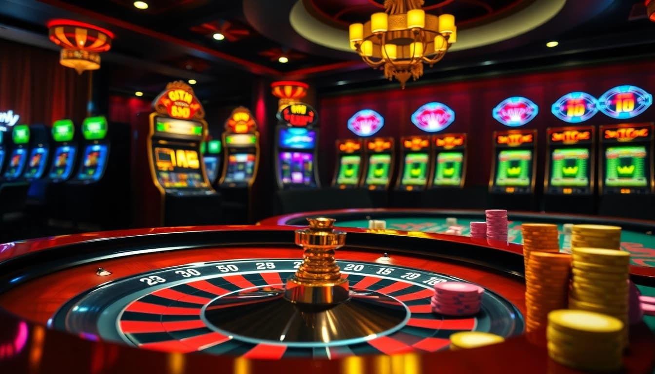 KPI4D players strategizing at a lively casino table with poker chips and cards.