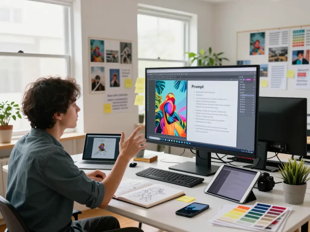 Transforming an image to prompt in a dynamic creative workspace with sketches and technology.