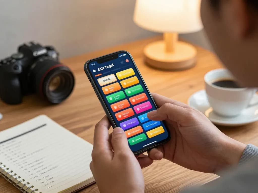 Terlibat dalam taruhan situs togel di aplikasi mobile di dalam rumah yang nyaman, menampilkan permainan strategis.