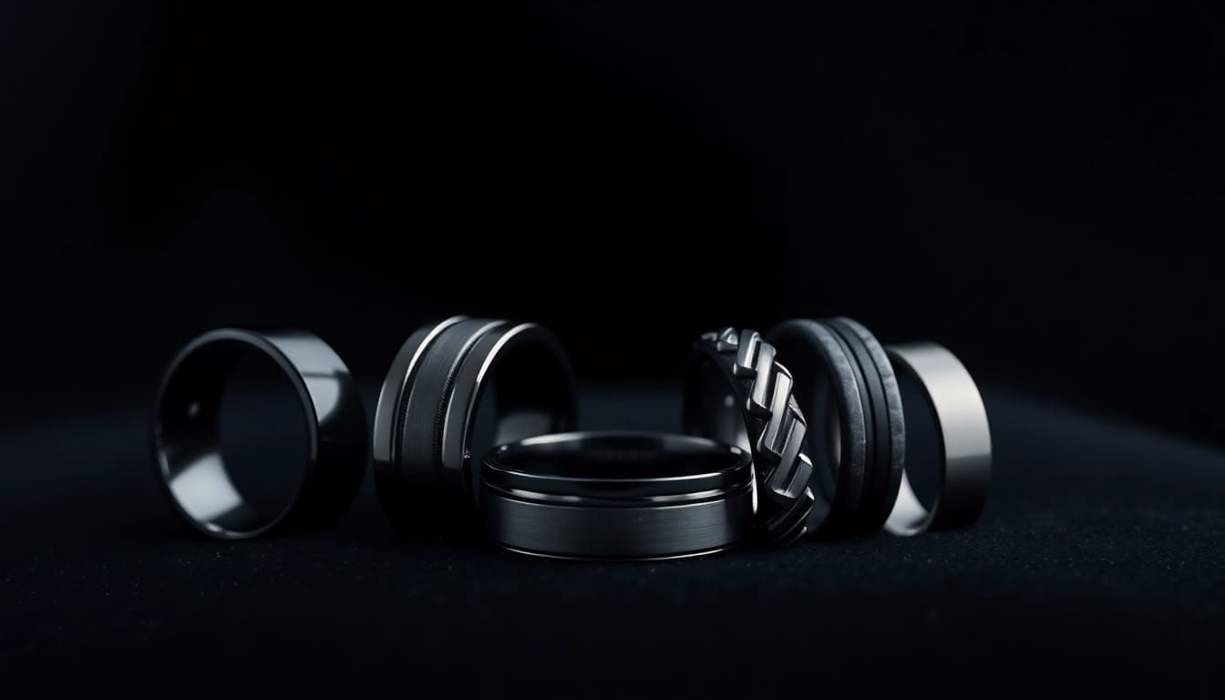 Showcase of Black Wedding Rings for Men highlighting unique designs and materials for stylish commitment.
