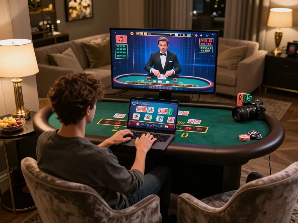 Migliori casino online europei live showing a player enjoying engaging live blackjack at home.