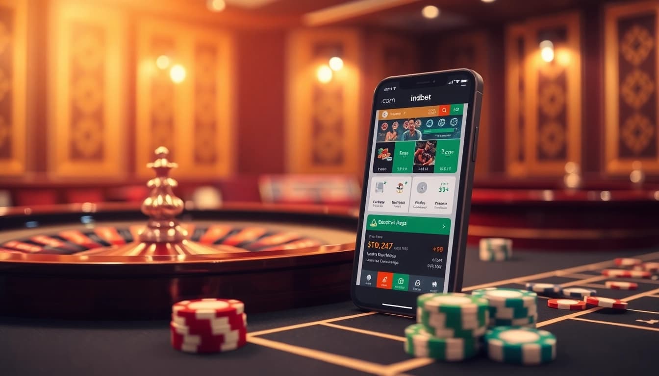 Experience the thrill of live betting action on indibet.com with an engaging casino scene including poker chips and roulette.