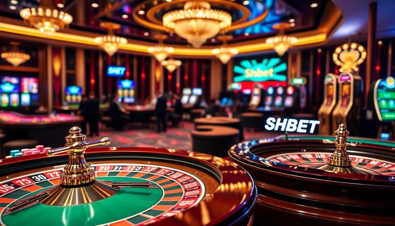 SHBET showcases a vibrant casino scene with engaging players and lively gaming tables.
