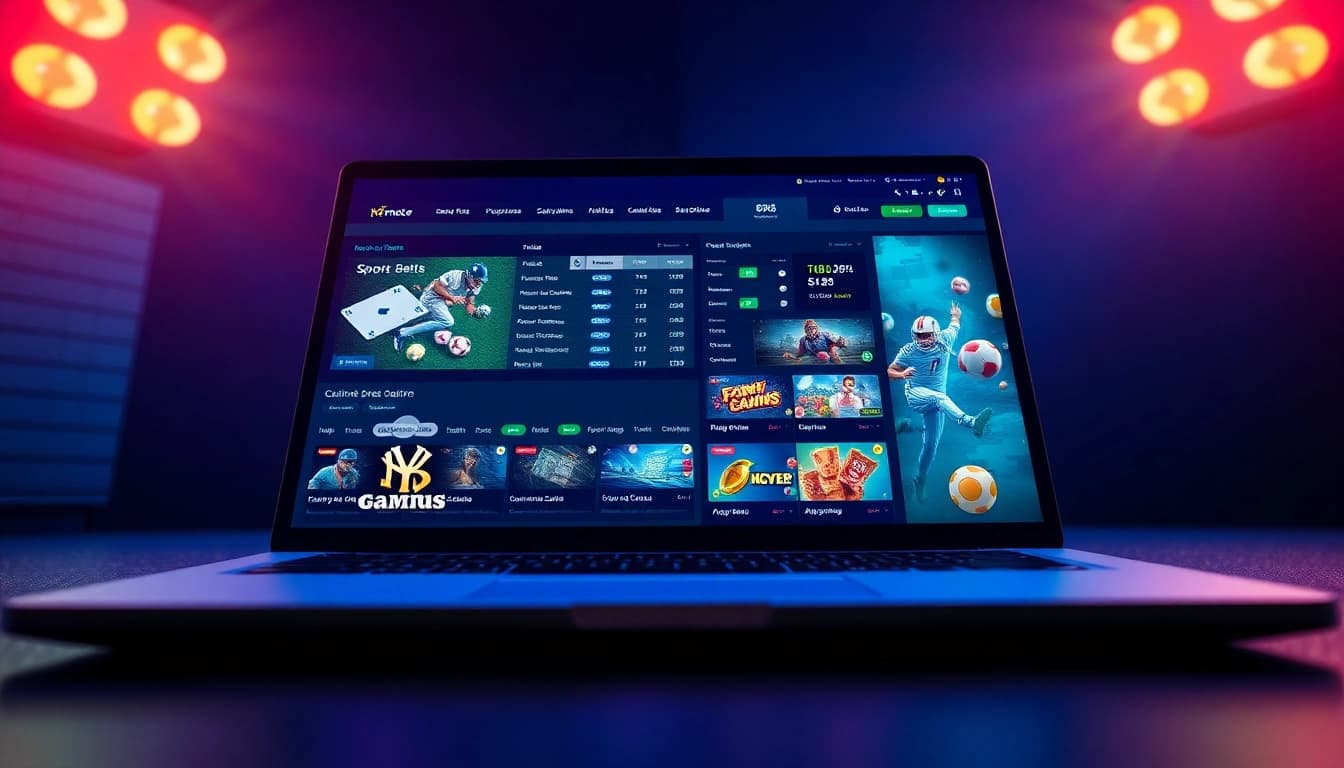 Engaging image of a sleek online gambling interface representing http://hm88.blue/ with sports betting and casino games.