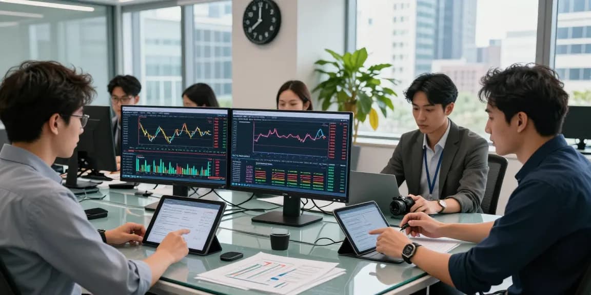 Dynamic trading environment with analysts using MetaTrader 5 for market analysis and collaboration.