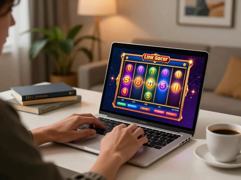 Engaging online gambler exploring link gacor on vibrant slot game interface.