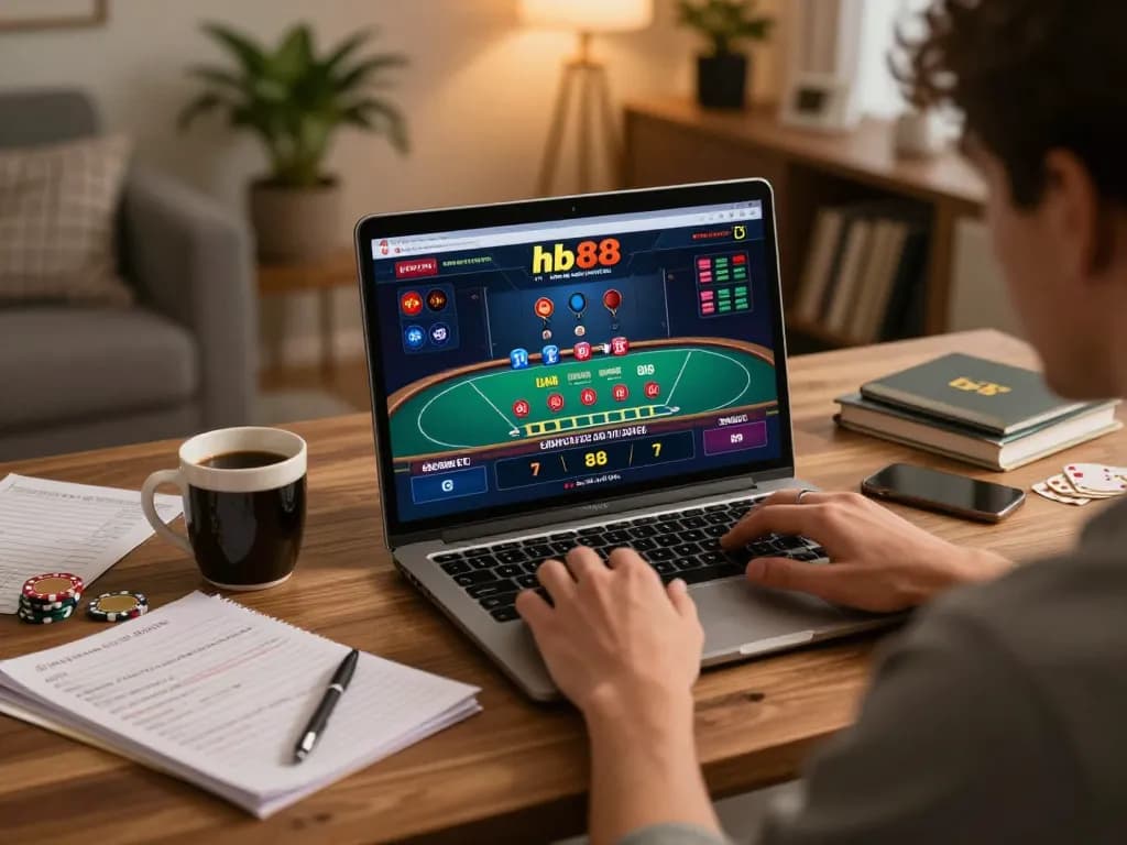 Engaging player enjoying hb88 blackjack live game on laptop at home