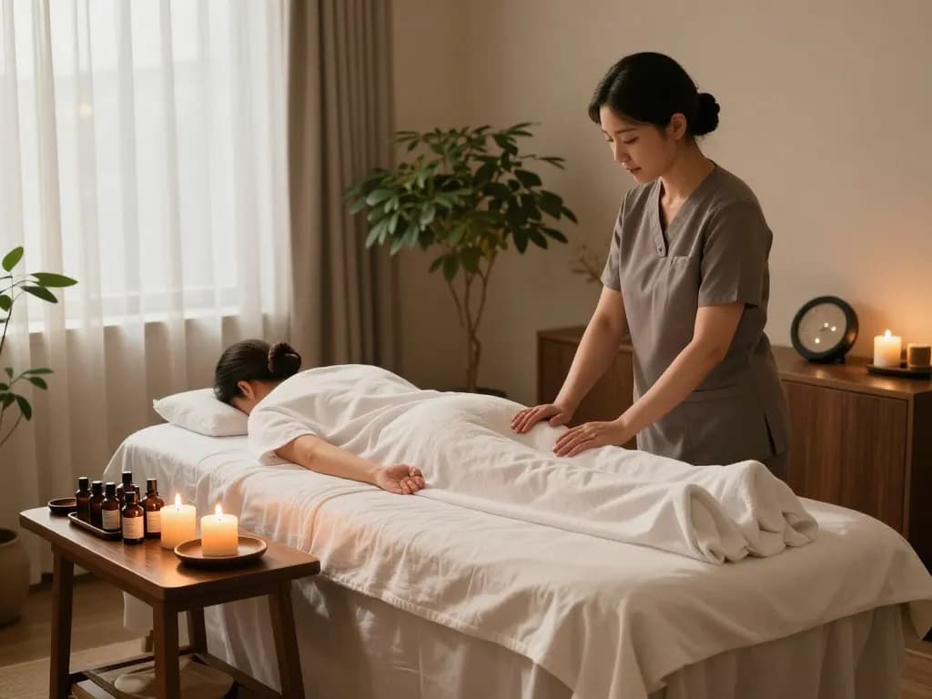 신사동마사지 treatment setup with soothing elements and tranquil ambiance.