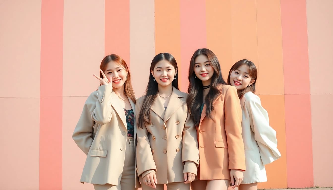 Blackpink members Jisoo, Jennie, Rosé, and Lisa posing dynamically in a colorful urban setting.