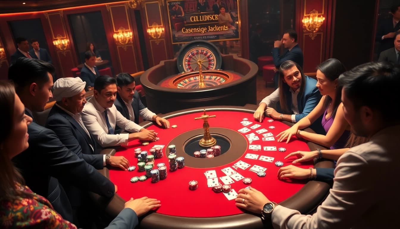 Players enjoy an exciting poker game at a luxurious casino featuring zonafilm-inspired visuals.