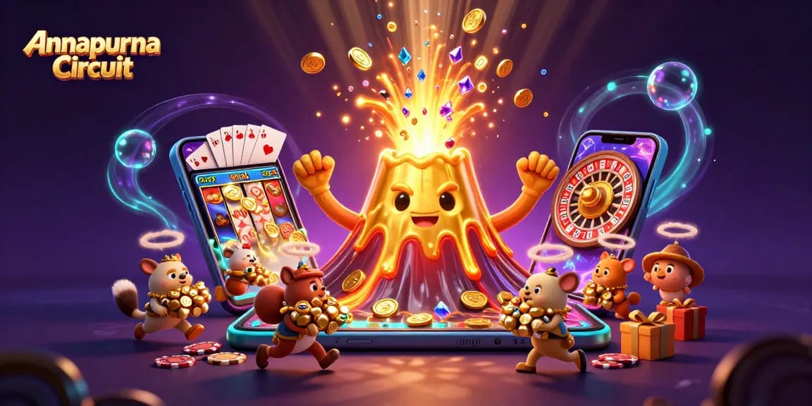 Annapurna Circuit showcases animated treasure-hunting with lively volcano and explorer animals in a playful gambling-themed adventure.