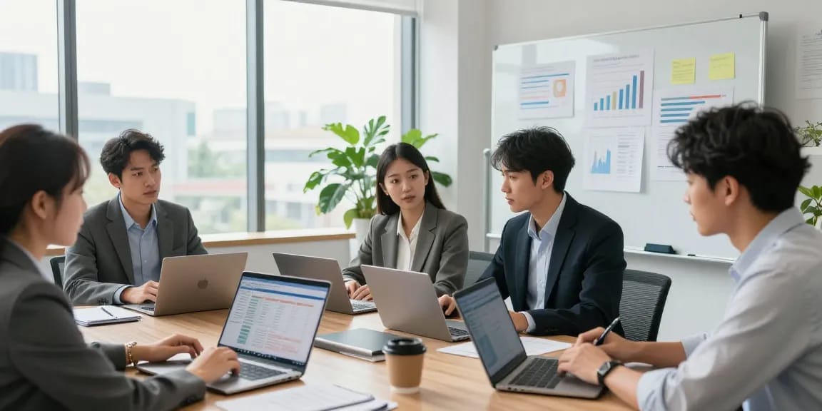 Diskusi auditor forensik di kantor modern, menunjukkan aktivitas anggota aafikotacirebon.org.
