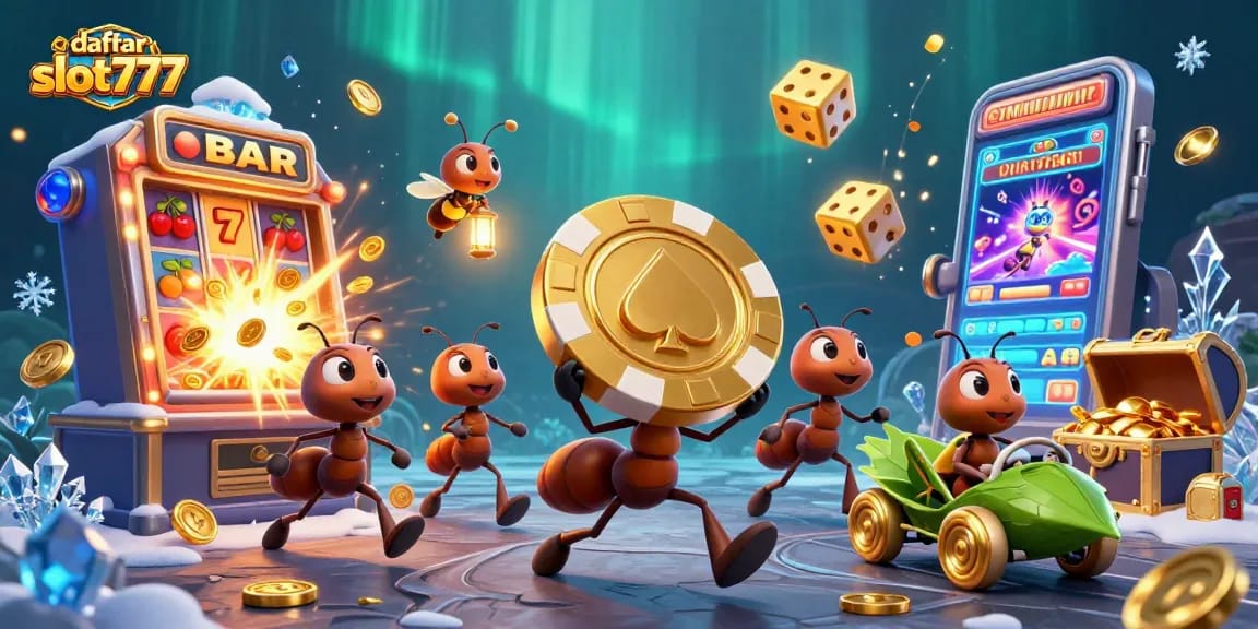 Menangkan jackpot di daftar slot777 dengan tim semut 3D beraksi, memikat dengan chip poker emas!