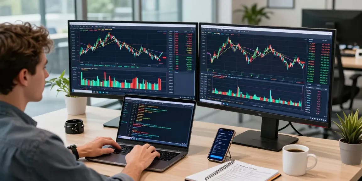 分析交易市场的专业工具，展示TradingView官网界面和技术指标