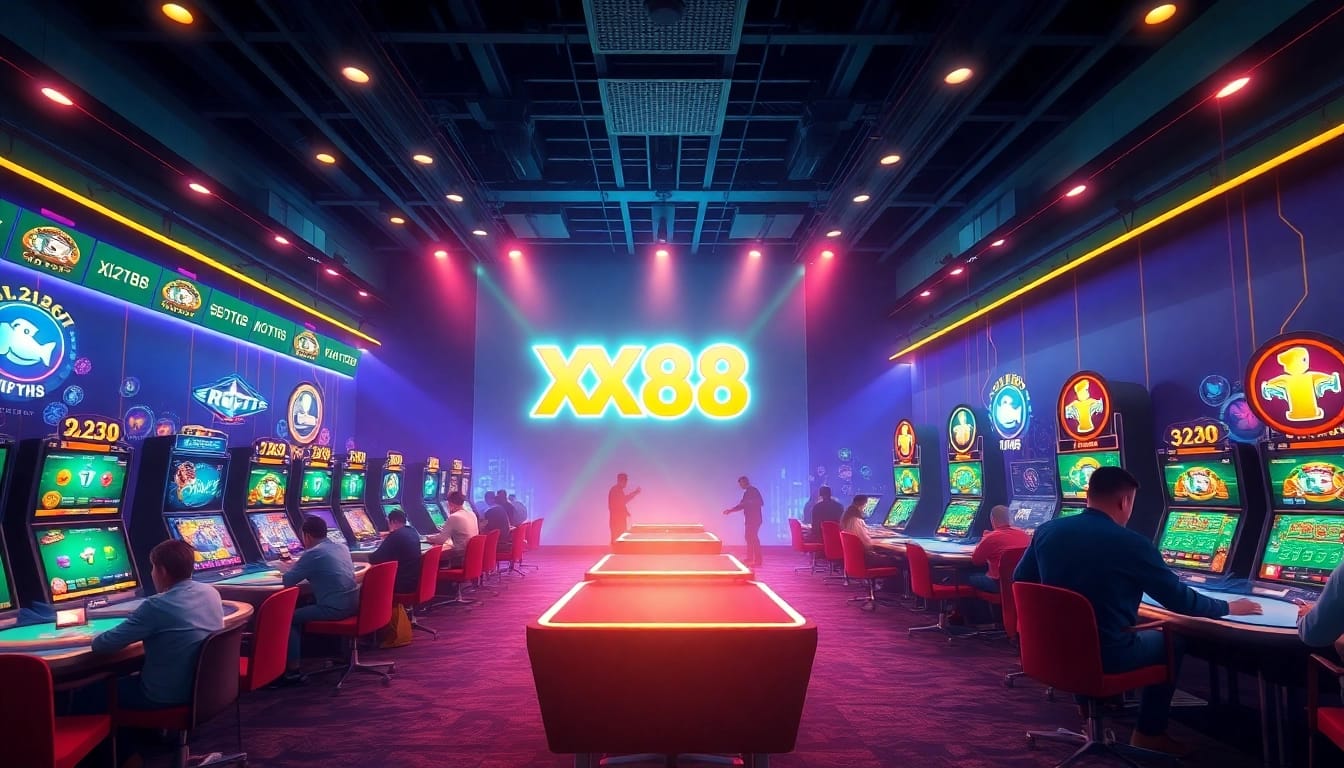 Exciting online gambling scene showcasing Trang Chủ XX88 with vibrant games and a welcoming atmosphere.