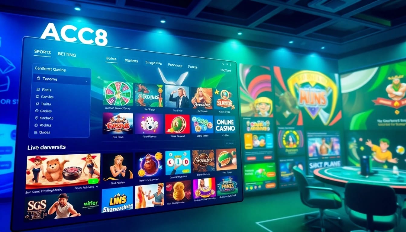 Dynamic user interface of ABC8, showcasing diverse online gaming options.