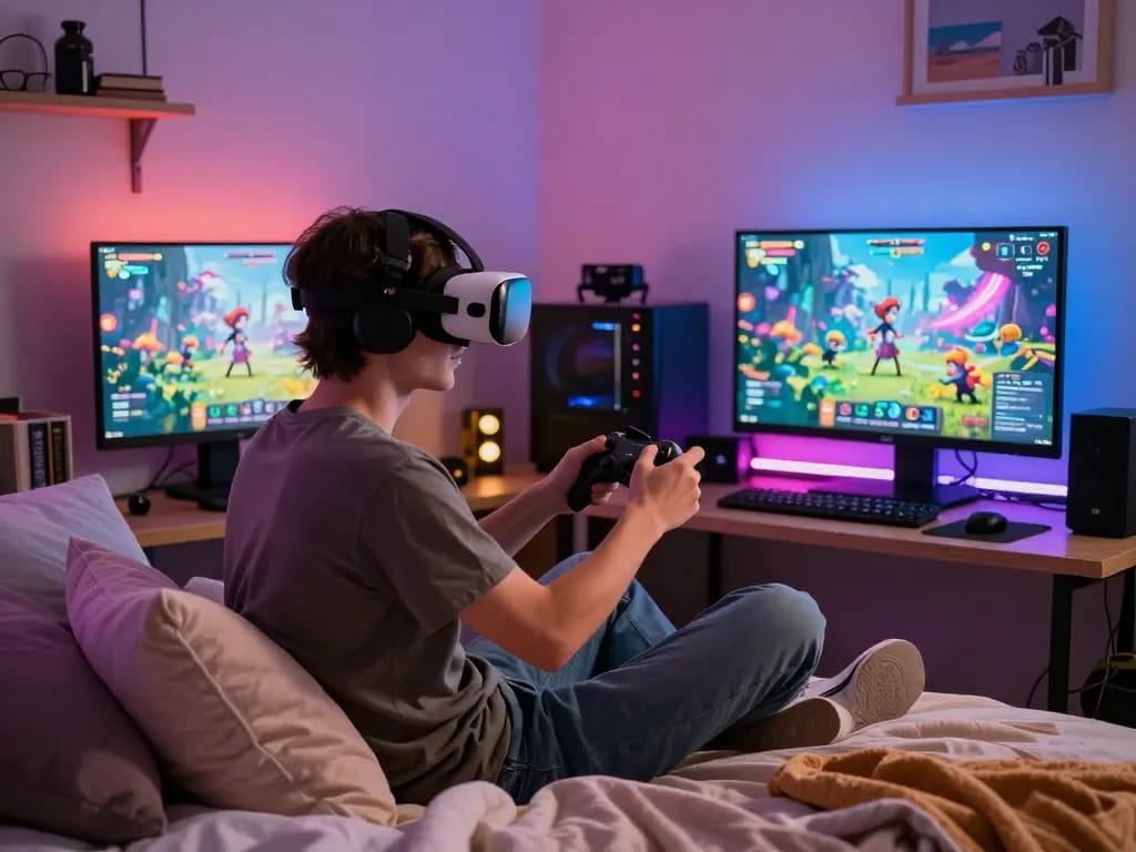 Explore degrees of lewdity in a colorful bedroom gaming scene with vibrant visuals and immersive interactions.