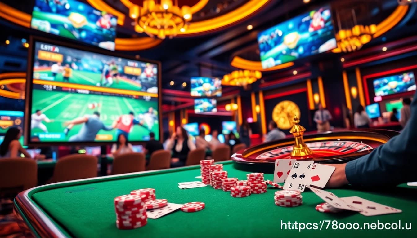 Join the excitement of online gaming at https://78win.school/ with vibrant casino visuals featuring poker cards and chips.