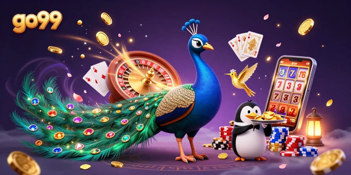 Experience go99's vibrant casino atmosphere with colorful elements and cartoon characters.
