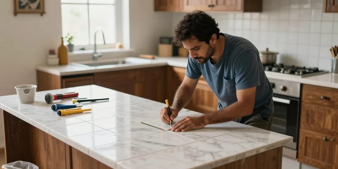 معلم سيراميك باكستاني محترف يقدم خدمات موثوقة لتركيب السيراميك في الكويت، مزود بمعدات متطورة.