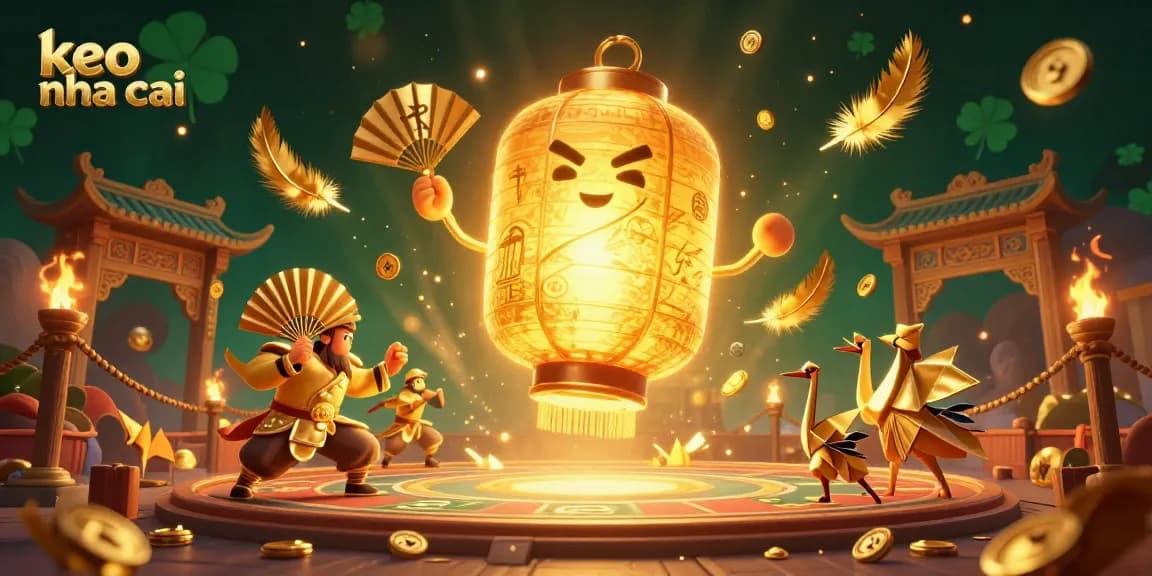 Experience the excitement of keo nha cai with golden lantern spirits and lucky symbols illuminating the casino scene.