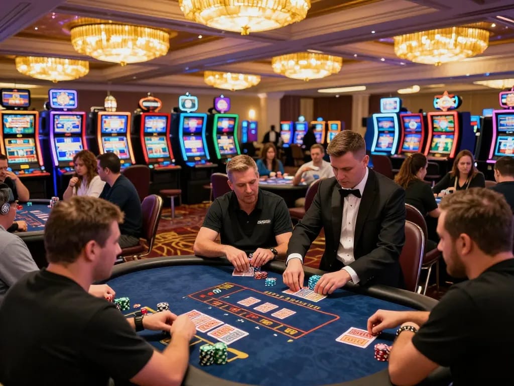 Players engaging in strategic card games at G28 com casino, showcasing vibrant gaming atmosphere.