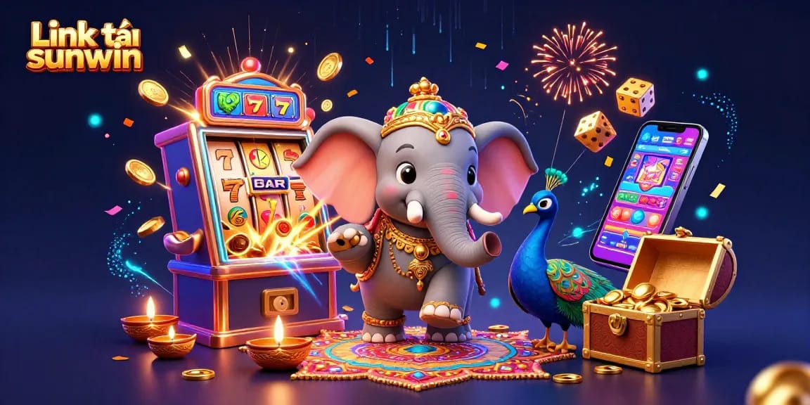 Experience the thrill of gaming with Link tải sunwin - 3D illustration of vibrant casino elements.