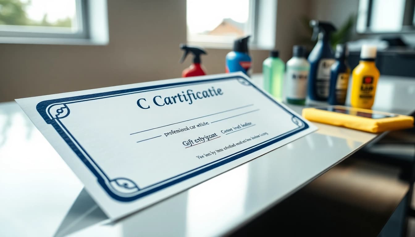 Beautiful car detailing gift certificate displayed elegantly, highlighting its quality appeal.