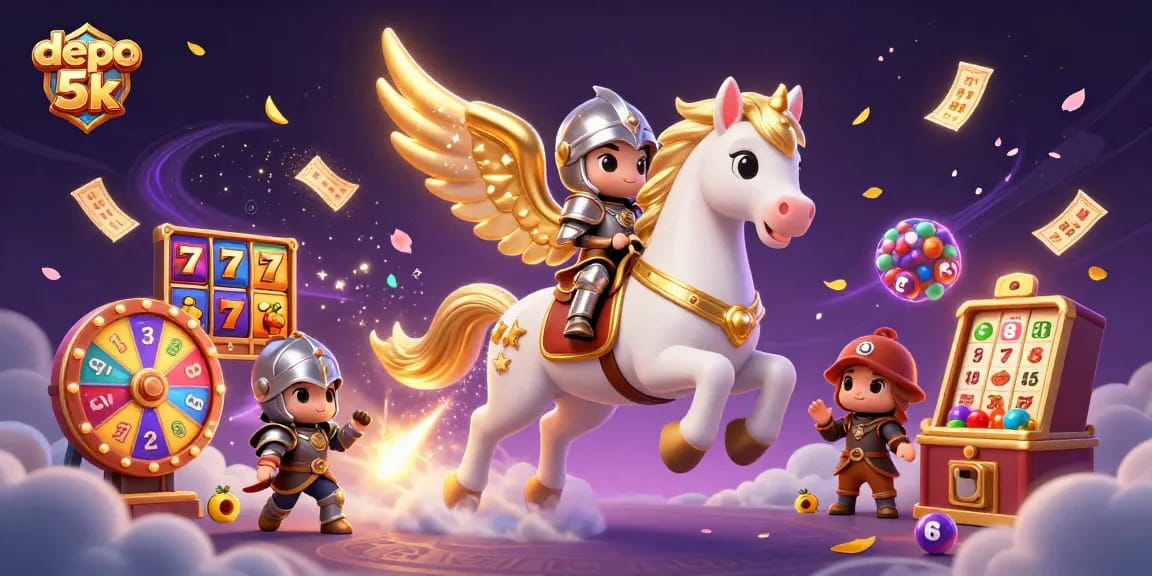 Experience big wins with depo 5k in this vibrant casino-themed 3D illustration.