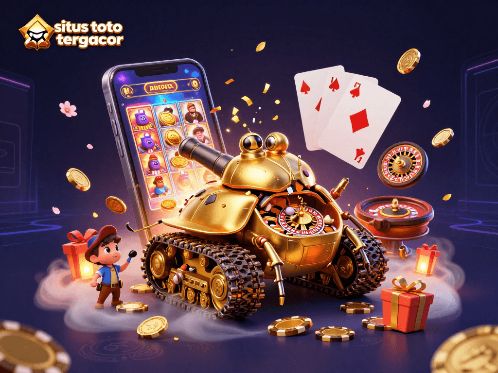 Experience the excitement of situs toto slot tergacor with a dynamic casino scene featuring a golden beetle tank.