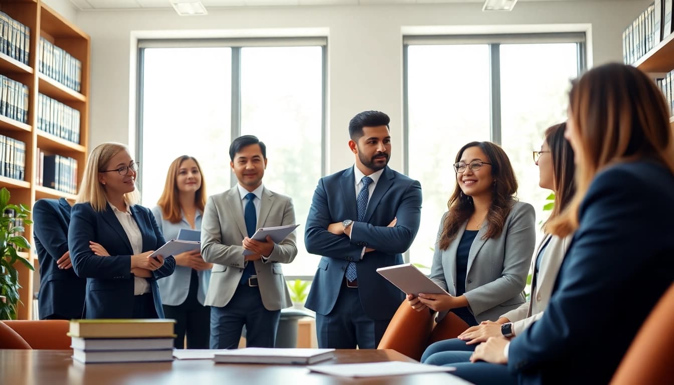 Collaborative session at an environmental law firm, showcasing legal experts advising clients.
