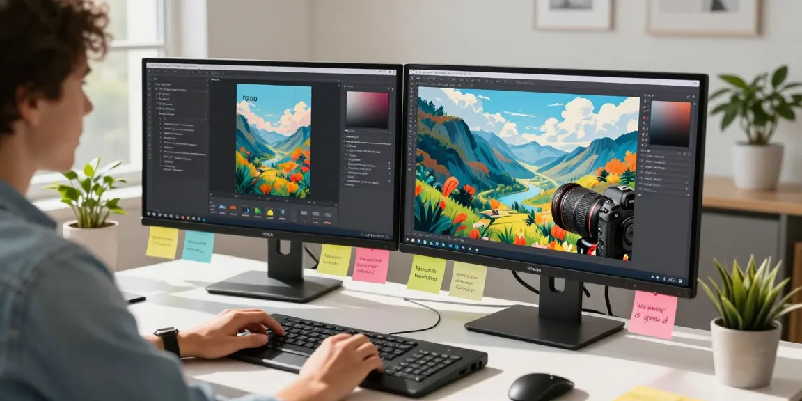 AI image creation in action with nano banana 2 showcasing vibrant images on dual monitors in a creative workspace.