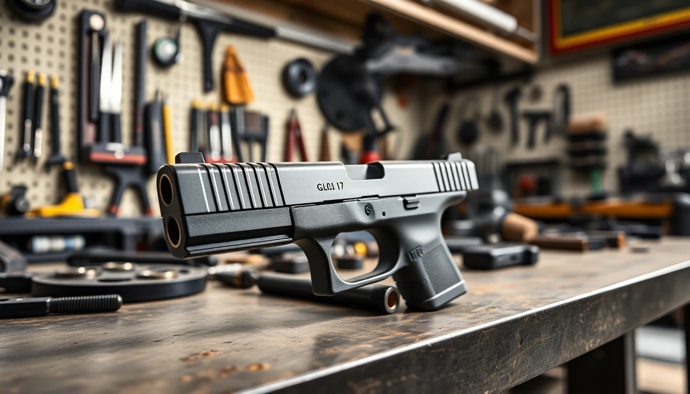 View Glock 17 slide OEM in a professional workshop, highlighting its details and craftsmanship.
