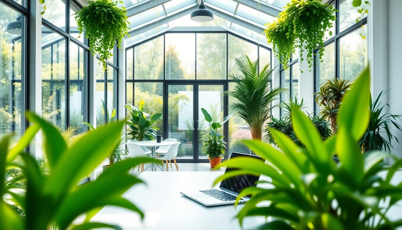 Wintergarten als Buero mit modernem Design und entspannender Atmosphaere schaffen eine inspirierende Arbeitsumgebung.