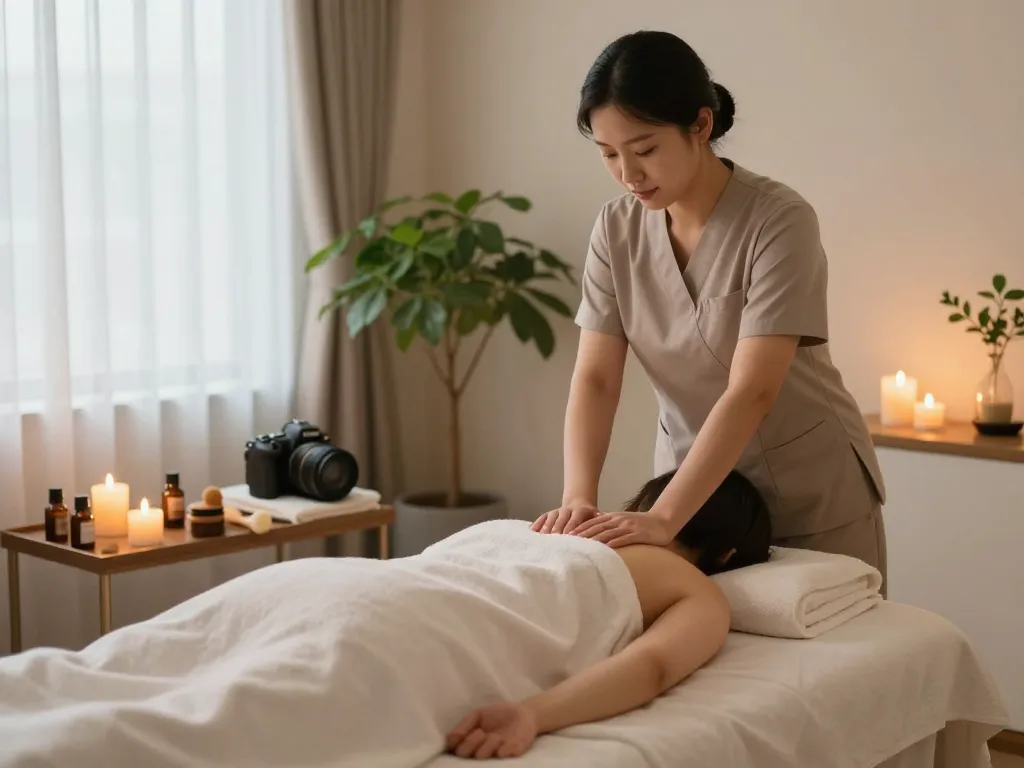 Relaxing setting of 대구스웨디시 massage service in a calming spa environment with soothing light and tools.