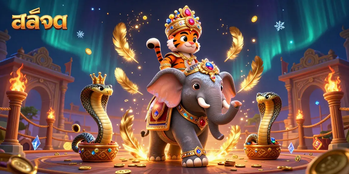 Experience the excitement of สล็อต with a vibrant 3D illustration of a maharaja riding an elephant amidst a dynamic casino scene.