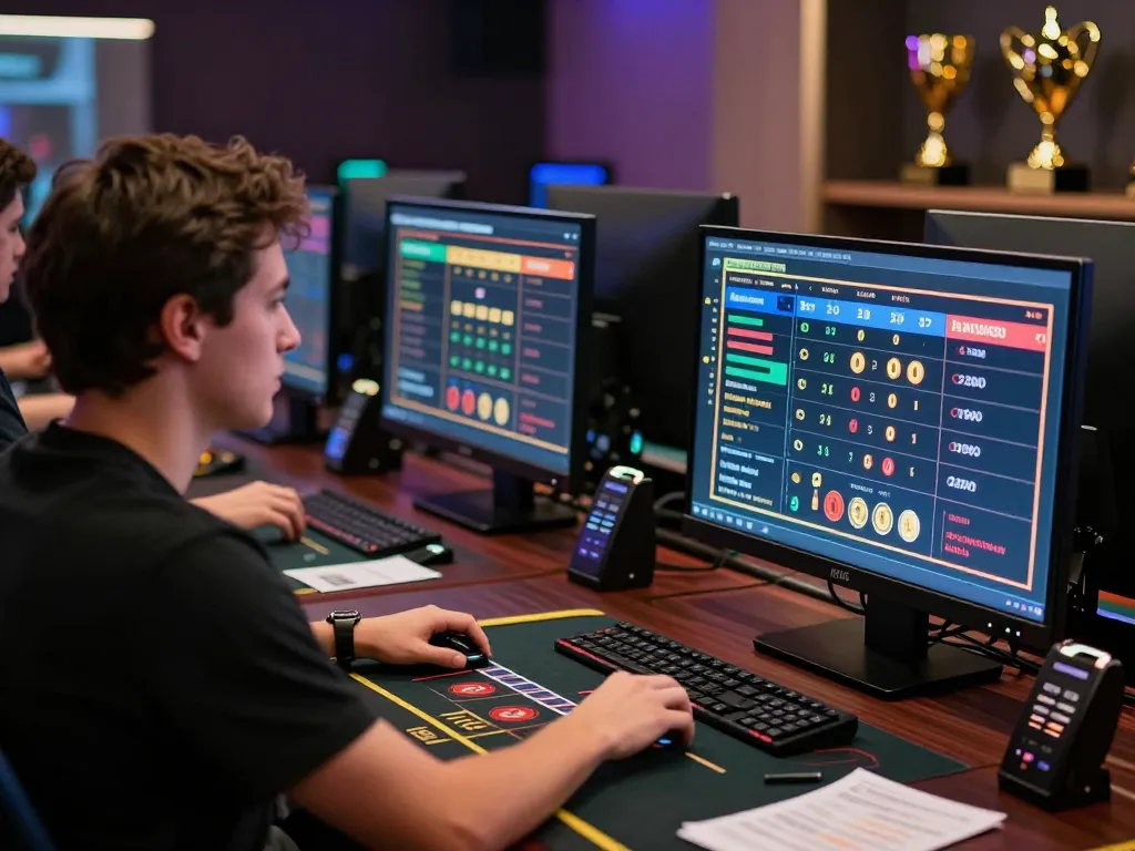 Engage in strategic gameplay on 8kbet with a professional online casino setup and multiple game displays.