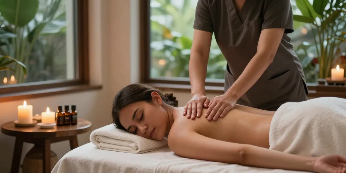 Swedish massage therapy session in a serene spa environment with soothing elements.