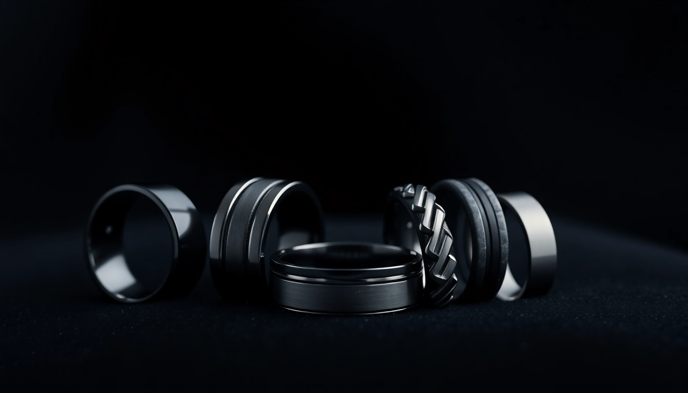 Showcase of Black Wedding Rings for Men highlighting unique designs and materials for stylish commitment.