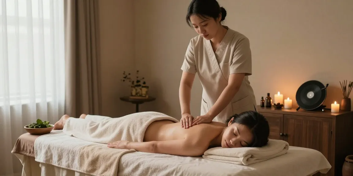 Massage therapy session with a skilled therapist providing 마사지 in a serene spa atmosphere.