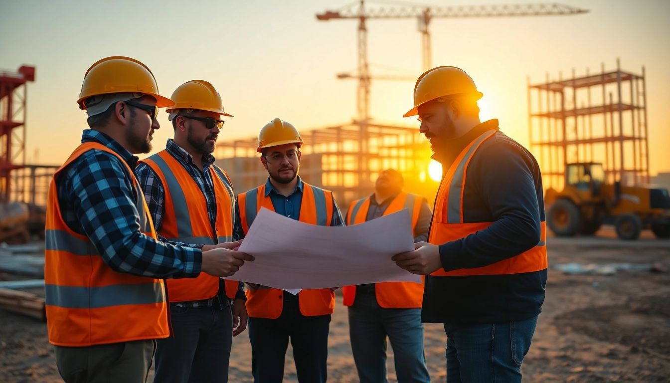 Workers collaborating on a construction site representing the southern california contractors association with professionalism and teamwork.