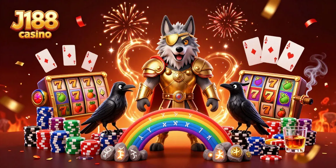 Engage with the thrilling J188 casino experience amid vibrant slot games and mythical characters.