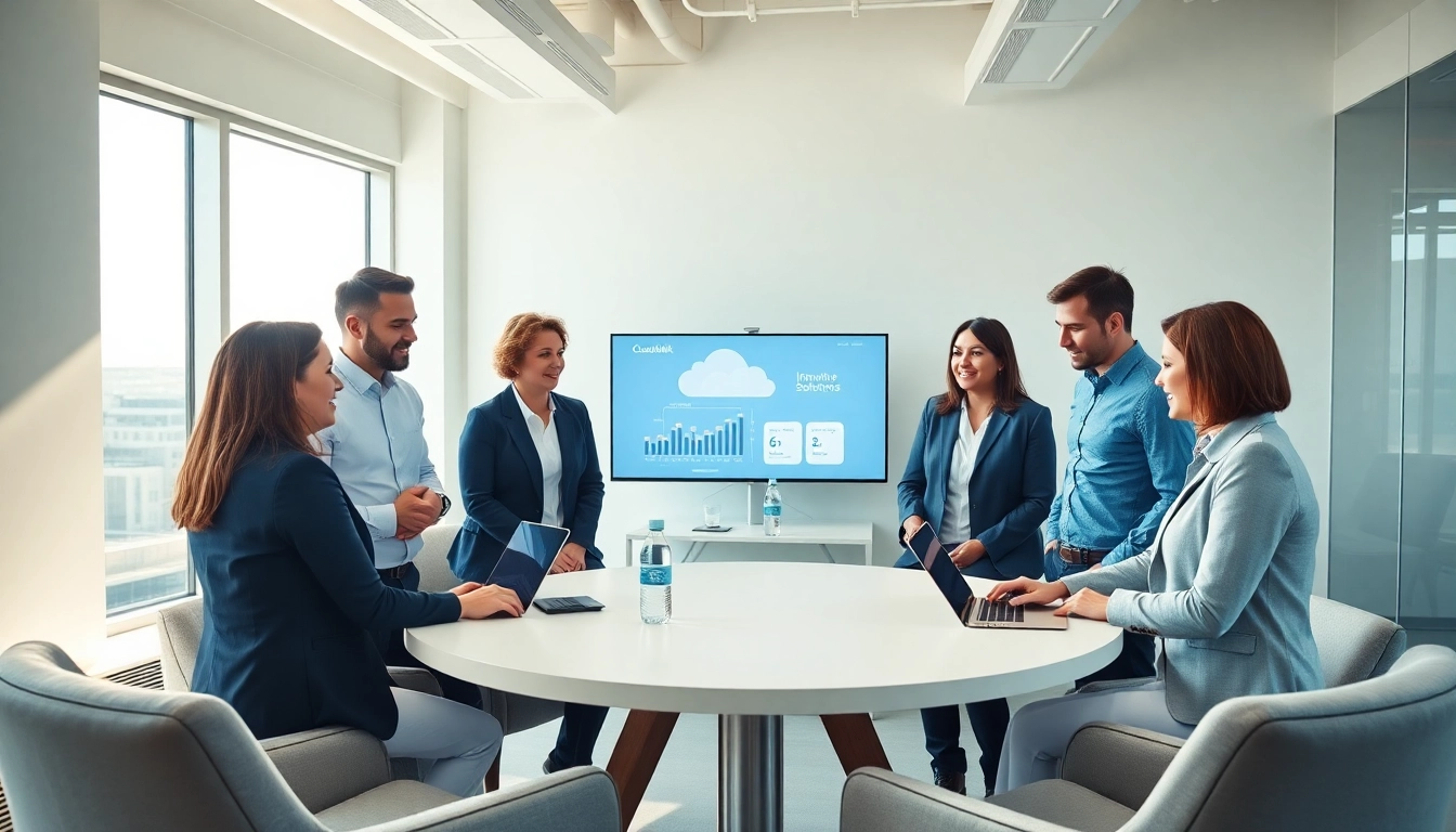 Team discussing strategies for CloudWalk in a modern office environment.