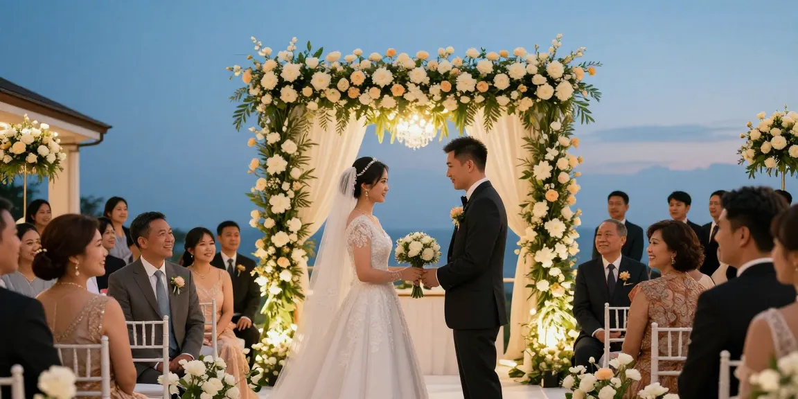 rokok88 link showcases a beautiful religious wedding venue with a couple exchanging vows.
