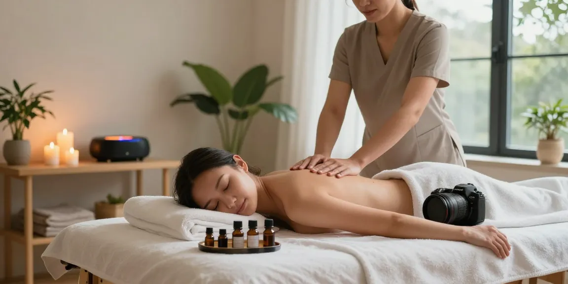 Swedish massage setup with calming atmosphere and essential oils.