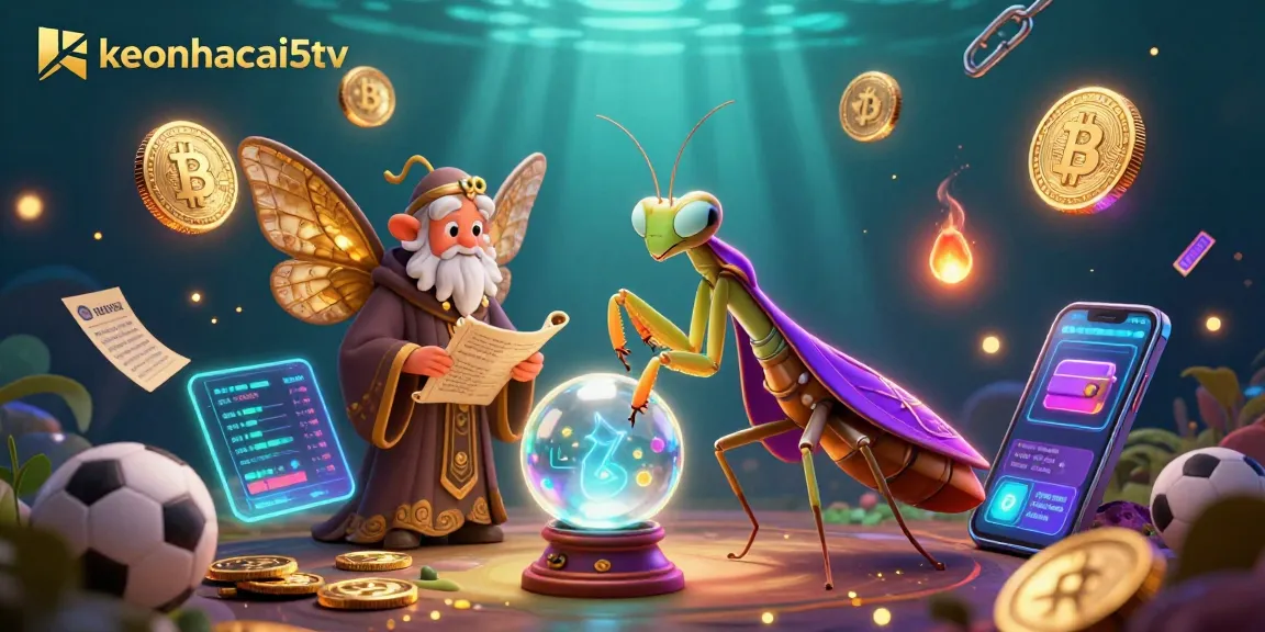 Join the action at keonhacai5tv with a dynamic scene featuring a fortune teller and sports betting elements.