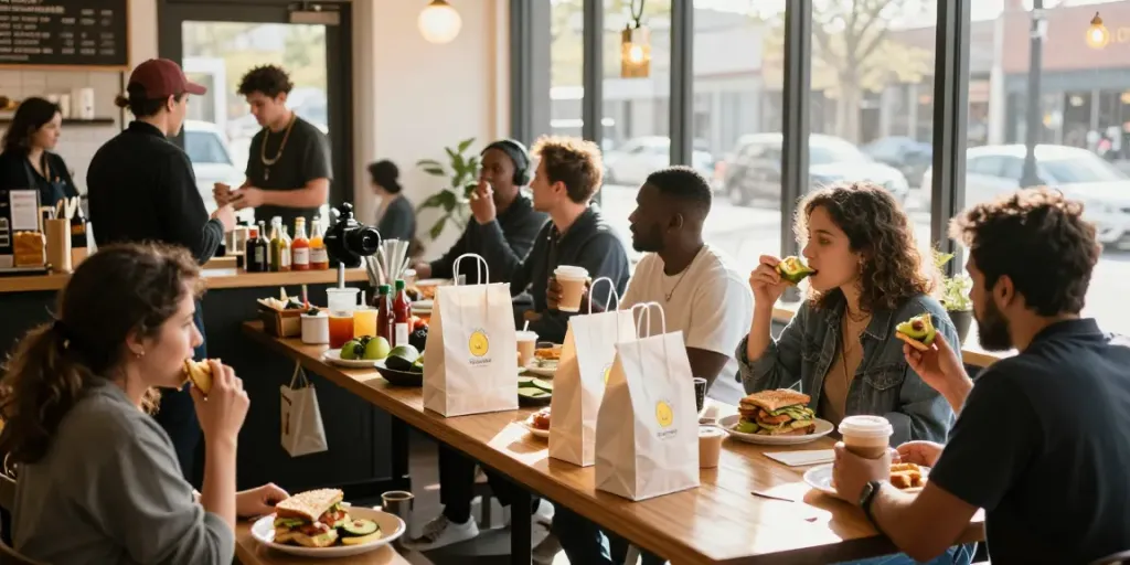 Customers enjoying NYC-inspired breakfast near me (Austin Texas area) at Eggman with vibrant atmosphere.