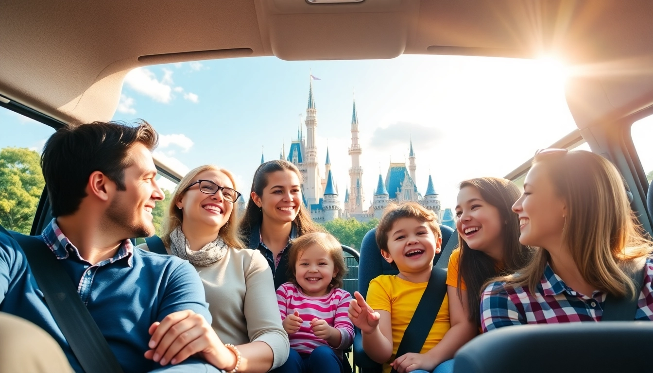Family embarking on a Beauvais Airport to Disney Transfer, enjoying comfort and excitement.