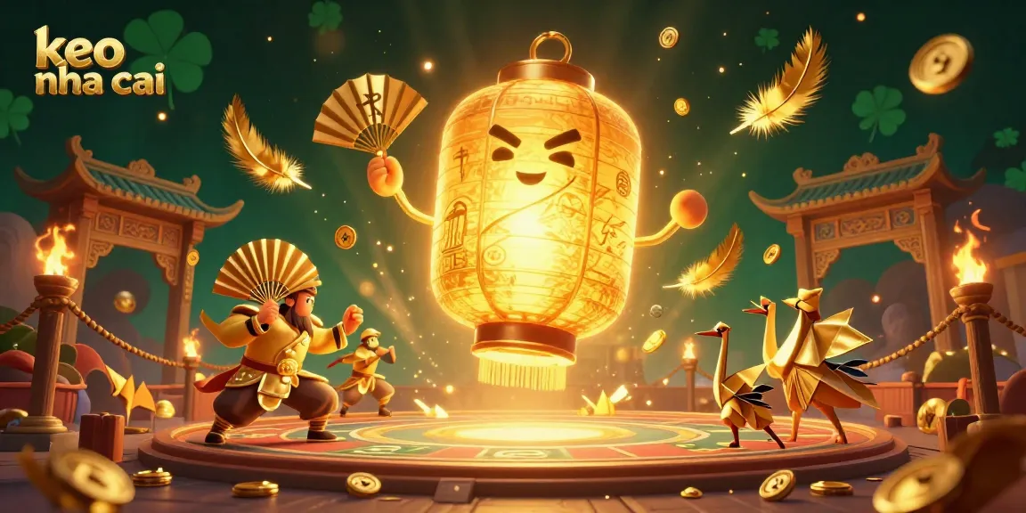 Experience the excitement of keo nha cai with golden lantern spirits and lucky symbols illuminating the casino scene.